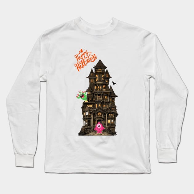 Haunted House Long Sleeve T-Shirt by masksutopia